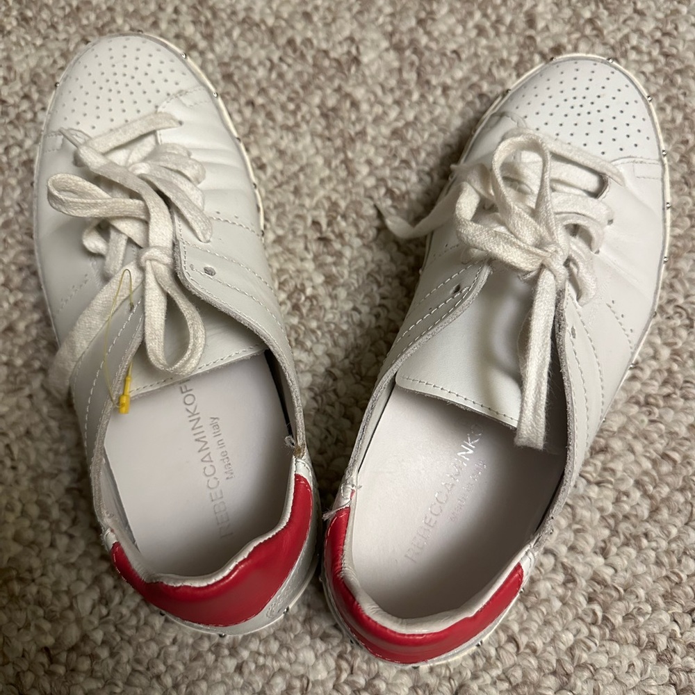Rebecca Minkoff Mitchell White Leather Studded Lace Up Sneakers Sz 7.5